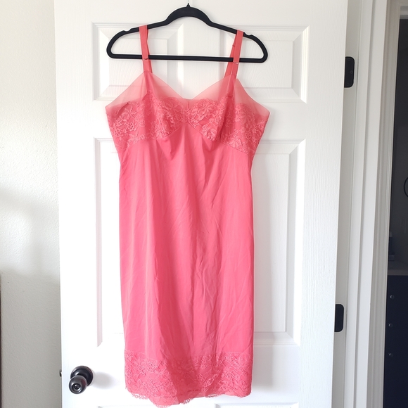 1960s Vintage 40" Bust Pink Lace Half Dress Slip Nightgown Loungewear #16 - Picture 2 of 11